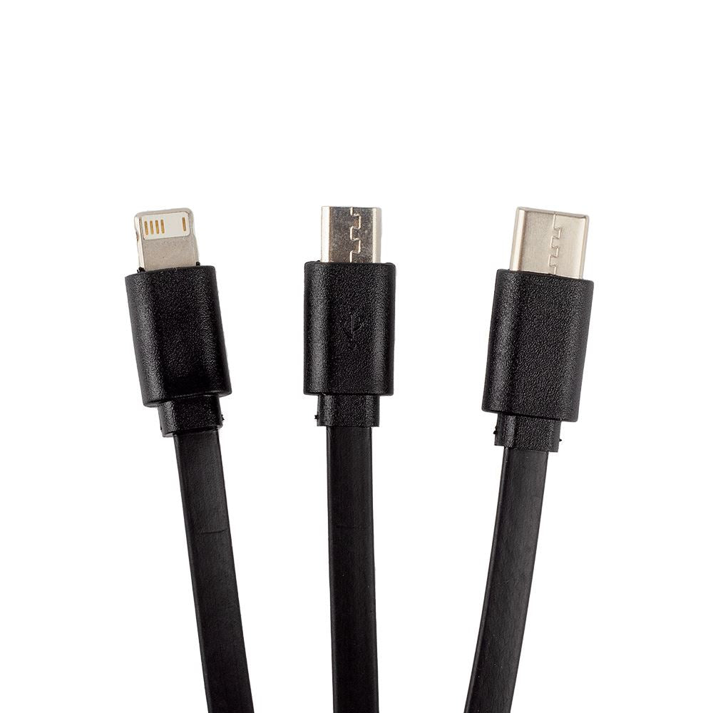 Cabo Carregador USB com 3 Entradas Base de Bambu Preto