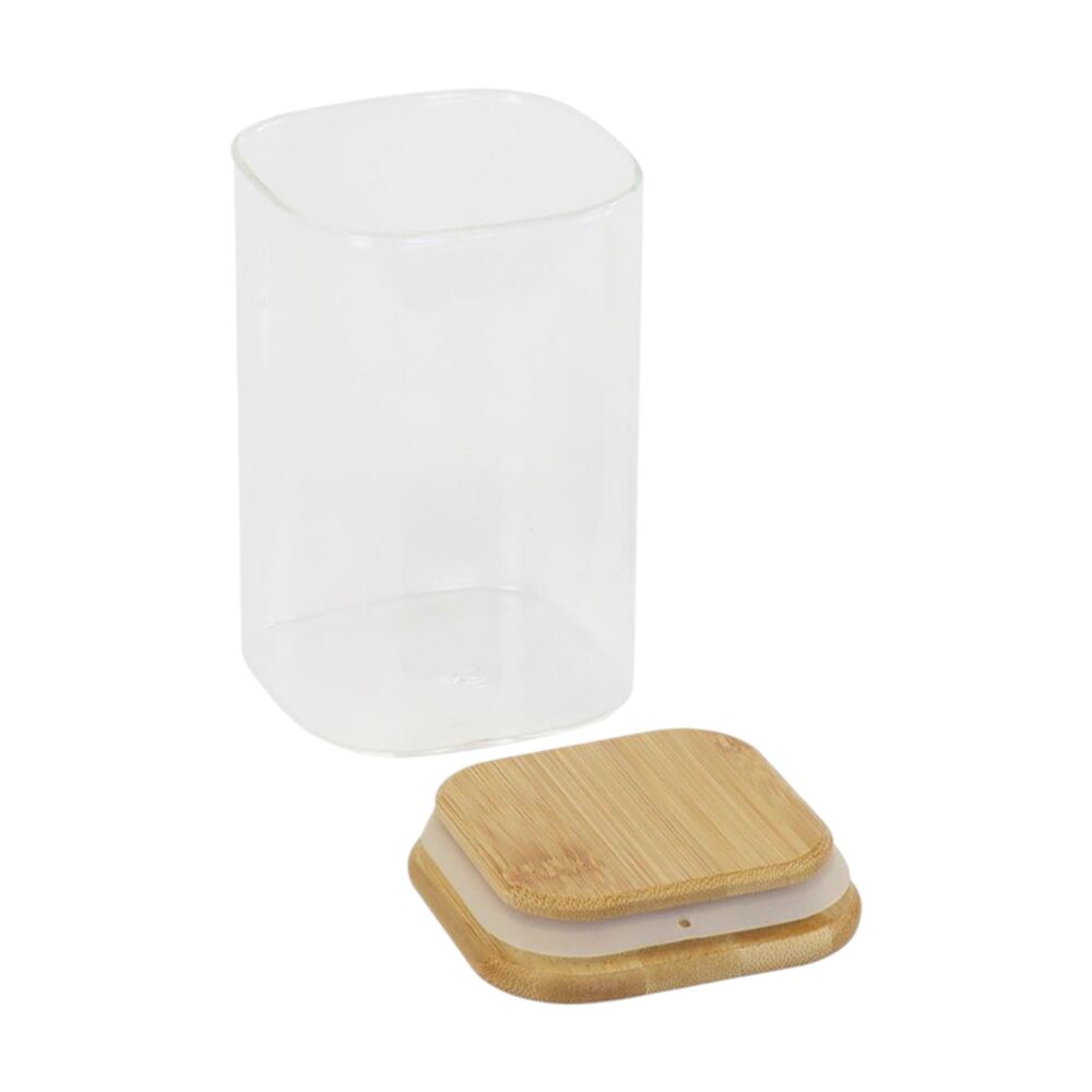 Pote Hermético Quadrado de Vidro em Borossilicato 550ml com Tampa de Bambu