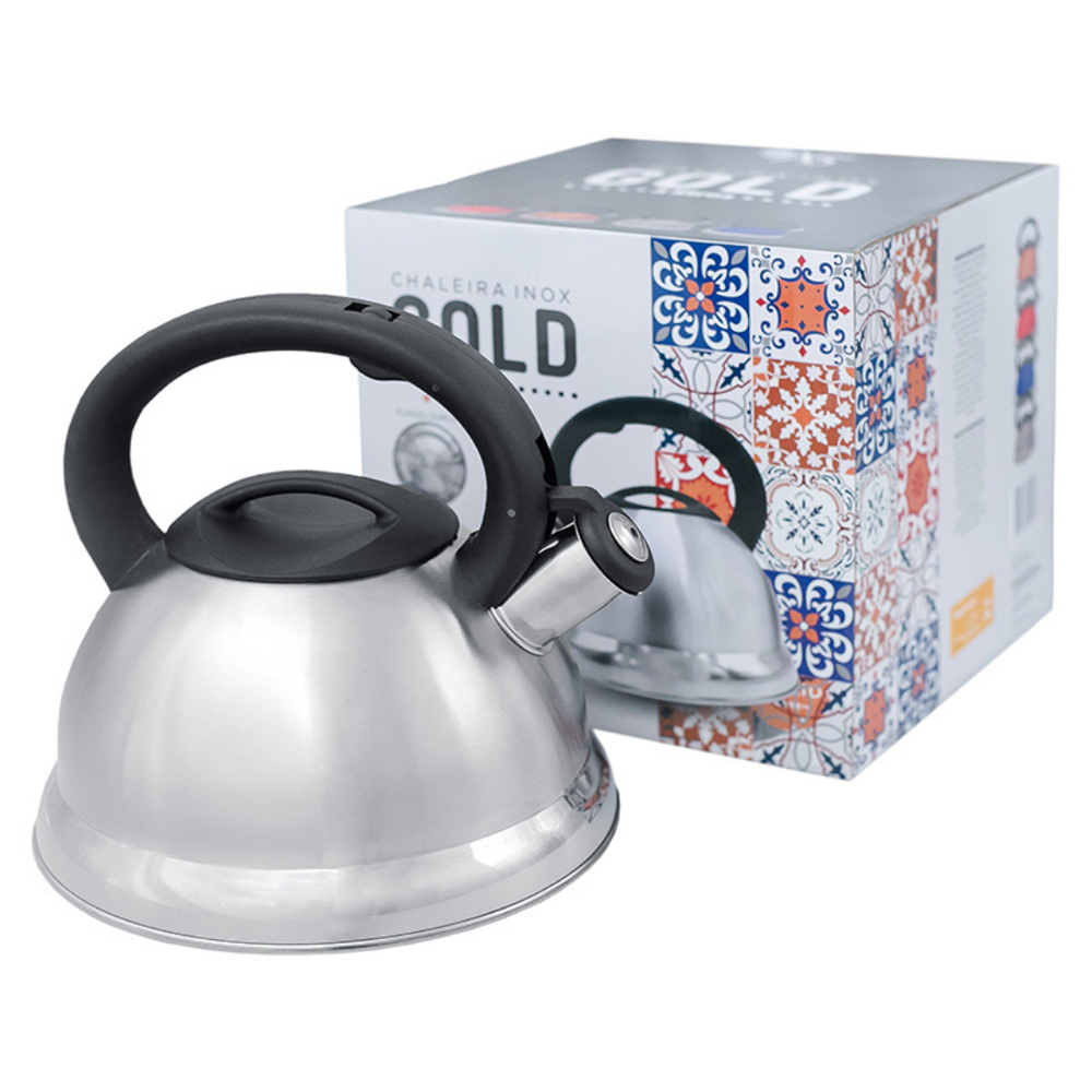 Chaleira em Inox com Apito e Fundo Duplo à Indução Prata