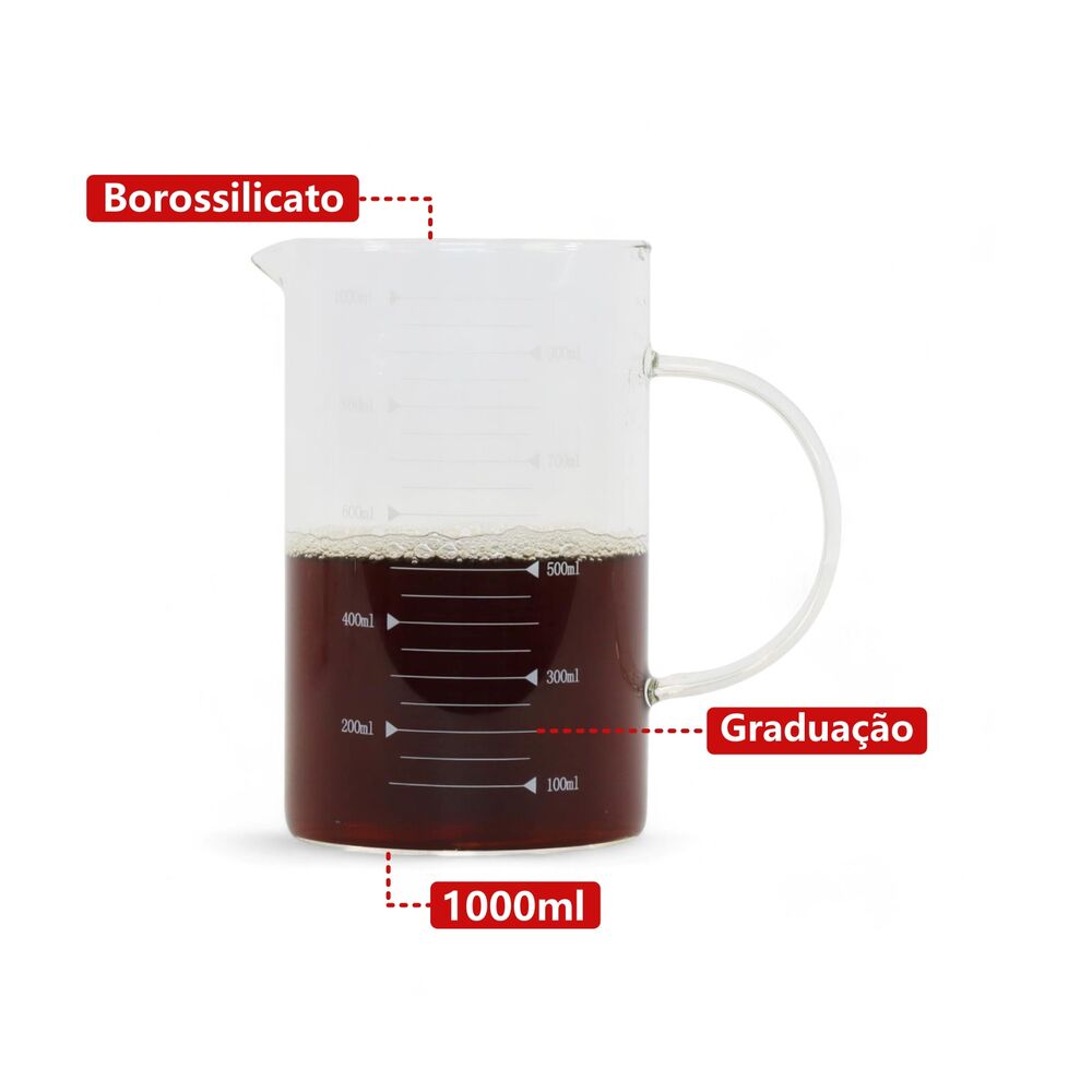 Jarra de Vidro em Borossilicato 1L com Graduação Liquídos Frios e Quentes
