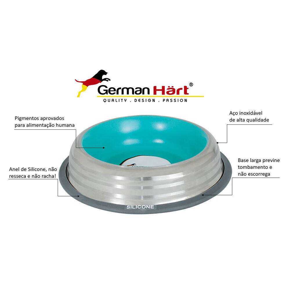 Kit 2 Comedouros Inox Premium Azul 210ml com Base de Silicone Cães e Gatos