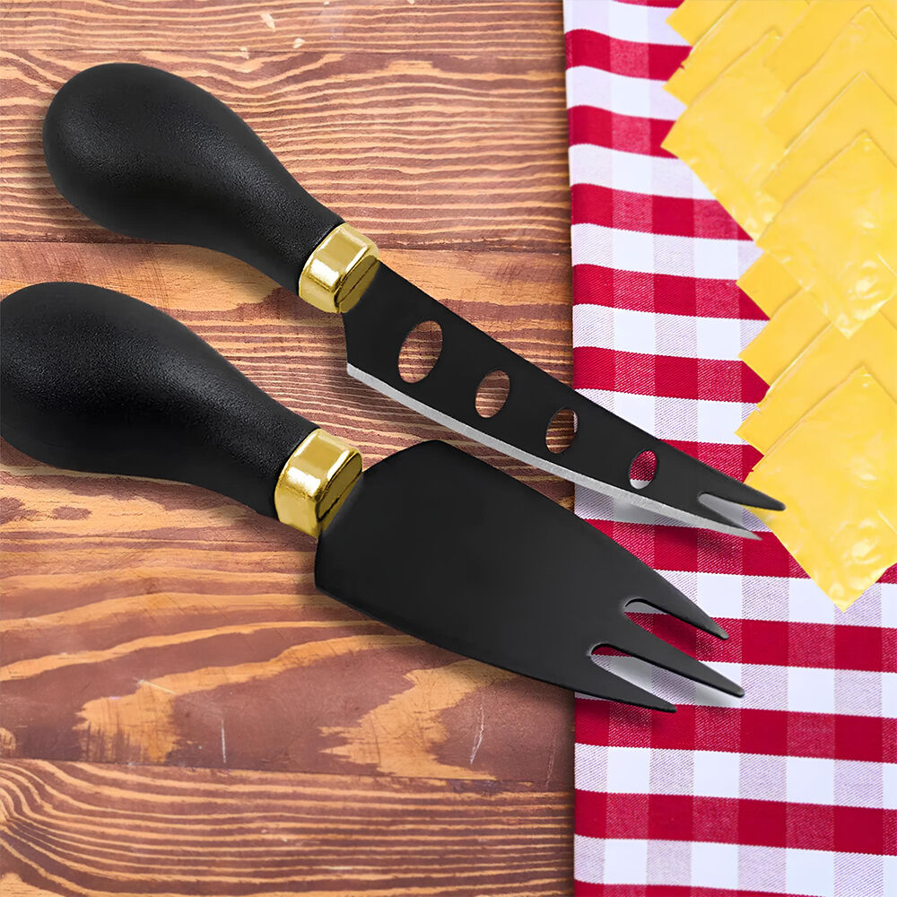 Conjunto para Cortar Queijo e Frios Preto em Inox 2 Peças