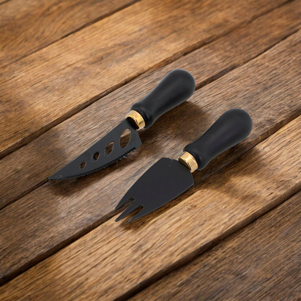 Conjunto para Cortar Queijo e Frios Preto em Inox 2 Peças