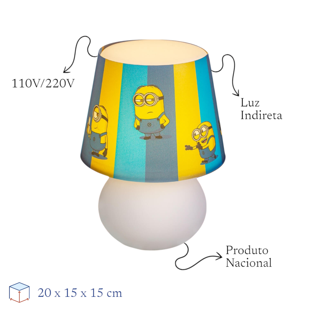 Abajur Luminária Minions Bivolt Oficial Universal Luz Difusa Micro Lampe
